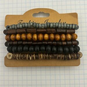 Wooden Beaded Bracelets, set of 6.